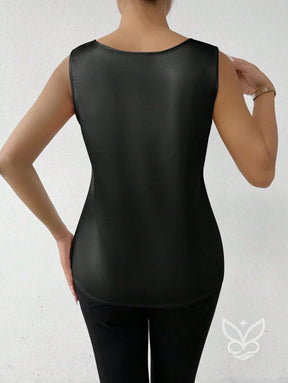 Blusa Regata Em Cetim Com Bordado Floral No Decote Blusa Regata Em Cetim Com Bordado Floral No Decote