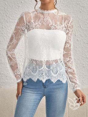 Blusa Renda Com Gola Alta E Manga Longa Sem Bojo Blusa Renda Com Gola Alta E Manga Longa Sem Bojo