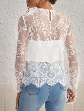 Blusa Renda Com Gola Alta E Manga Longa Sem Bojo Blusa Renda Com Gola Alta E Manga Longa Sem Bojo