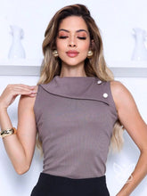 Blusa Sem Manga com Gola Transpassada e Botões Chumbo / P Blusa Sem Manga com Gola Transpassada e Botões