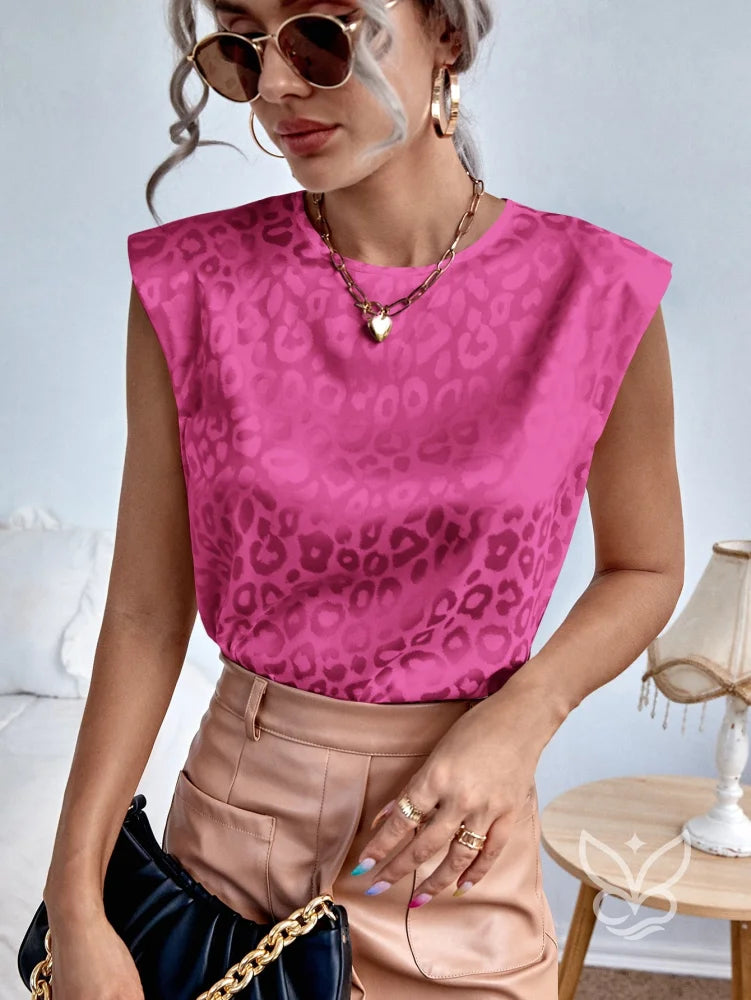 Blusa Sem Manga Com Ombreiras E Estampa Animal Texturizada Rosa Pink / PP Blusa Sem Manga Com Ombreiras E Estampa