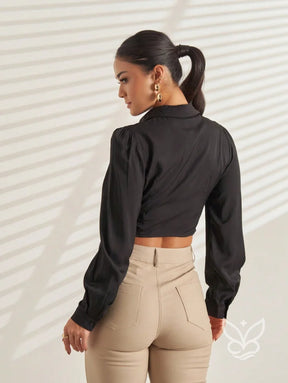 Blusa Social Cropped com Botões e Manga Longa Blusa Social Cropped com Botões e Manga Longa