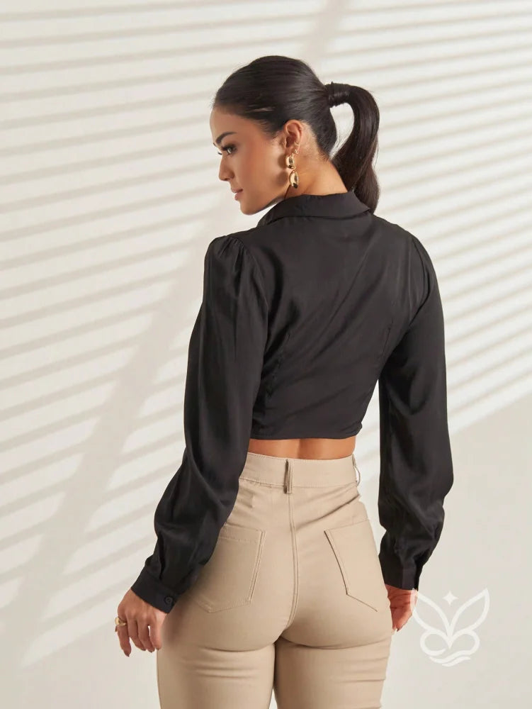 Blusa Social Cropped com Botões e Manga Longa Blusa Social Cropped com Botões e Manga Longa