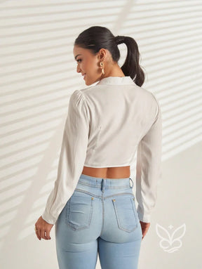 Blusa Social Cropped com Botões e Manga Longa Blusa Social Cropped com Botões e Manga Longa