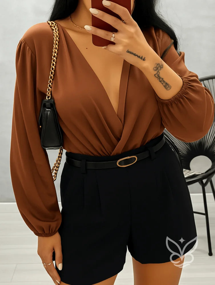 Blusa Transpassada com Manga Longa Bufante Blusa Transpassada com Manga Longa Bufante