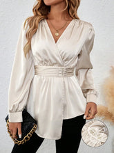 Blusa Transpassada Em Cetim Com Manga Longa E Cintura Alta Damasco / PP Blusa Transpassada Em Cetim Com Manga Longa E