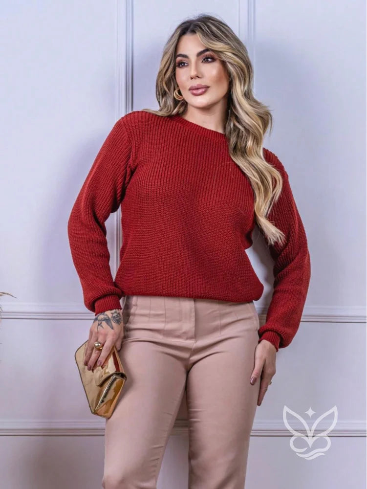 Blusa Tricot com Gola Canelada e Caimento Sofisticado Blusa Tricot com Gola Canelada e Caimento Sofisticado