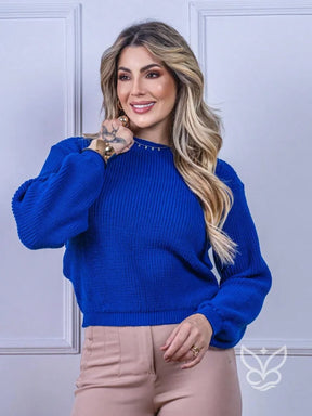 Blusa Tricot com Gola Canelada e Caimento Sofisticado Blusa Tricot com Gola Canelada e Caimento Sofisticado