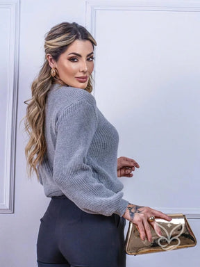 Blusa Tricot com Gola Canelada e Caimento Sofisticado Blusa Tricot com Gola Canelada e Caimento Sofisticado