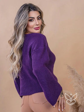Blusa Tricot Cropped com Manga Longa Flare Blusa Tricot Cropped com Manga Longa Flare