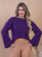Blusa Tricot Cropped com Manga Longa Flare Roxo / PP Blusa Tricot Cropped com Manga Longa Flare