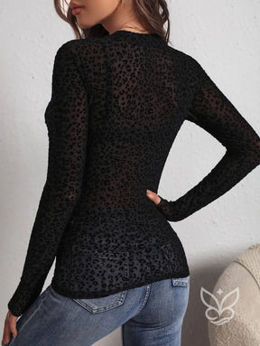 Blusa Tule Com Estampa Animal E Transparência Sem Bojo Blusa Tule Com Estampa Animal E Transparência Sem Bojo