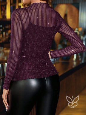 Blusa Tule Com Fios Metalizados E Caimento Elegante Blusa Tule Com Fios Metalizados E Caimento Elegante