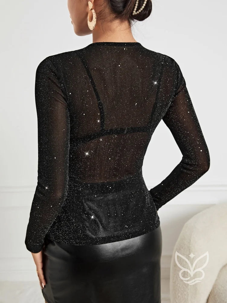 Blusa Tule Com Glitter Transparente E Sem Bojo Blusa Tule Com Glitter Transparente E Sem Bojo