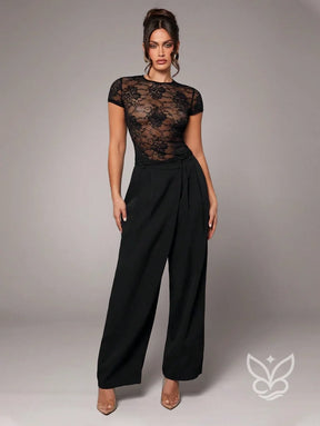Blusa Tule Transparente Com Manga Curta E Decote Redondo Blusa Tule Transparente Com Manga Curta E Decote Redondo