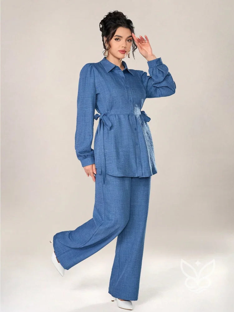 Conjunto Alfaiataria Blusa Botões Frente E Calça Azul / PP Conjunto Alfaiataria Blusa Botões Frente E Calça
