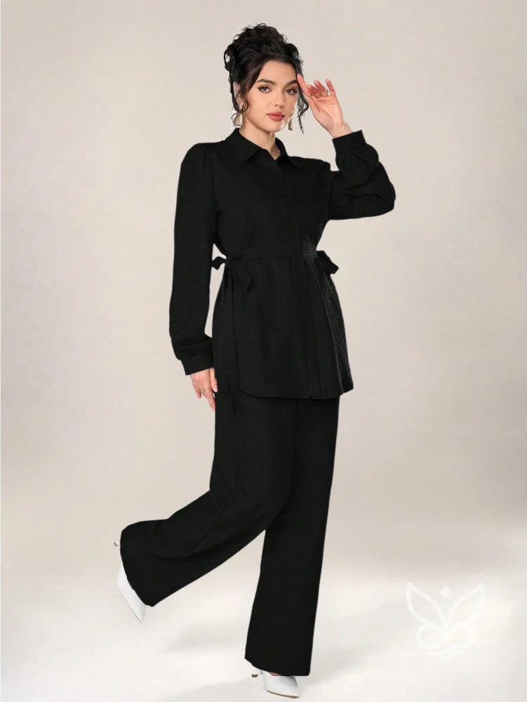 Conjunto Alfaiataria Blusa Botões Frente E Calça Preto / PP Conjunto Alfaiataria Blusa Botões Frente E Calça