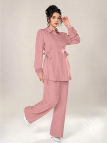 Conjunto Alfaiataria Blusa Botões Frente E Calça Rosa Bebê / PP Conjunto Alfaiataria Blusa Botões Frente E Calça