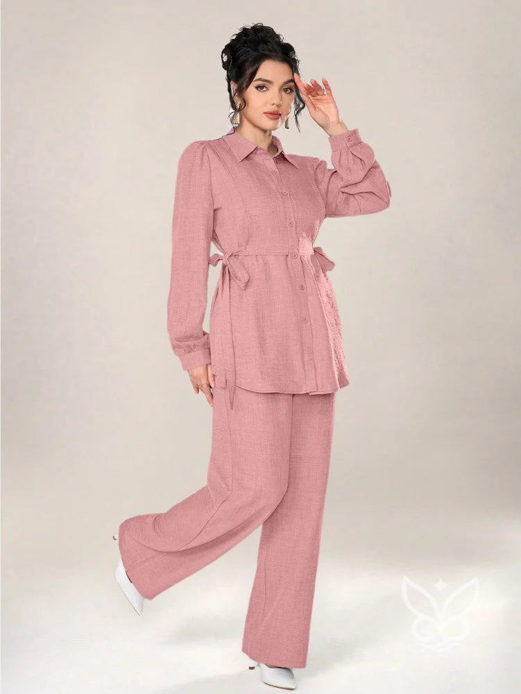 Conjunto Alfaiataria Blusa Botões Frente E Calça Rosa Bebê / PP Conjunto Alfaiataria Blusa Botões Frente E Calça
