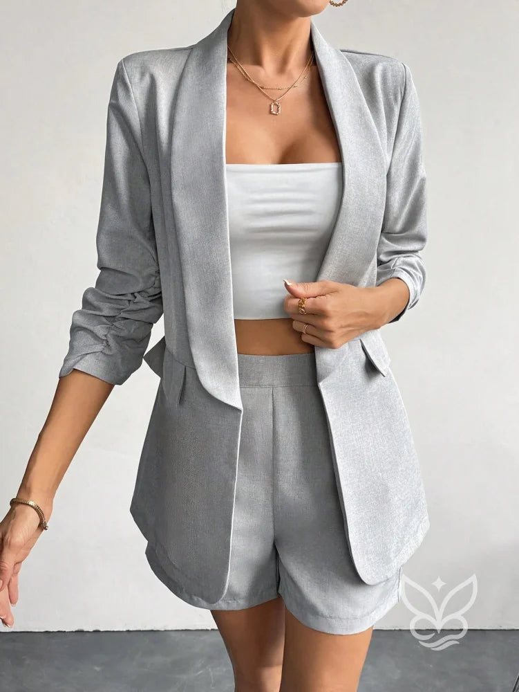 Conjunto Alfaiataria Com Blazer Encorpado E Top Tomara Que Caia Cinza / PP Conjunto Alfaiataria Com Blazer Encorpado E