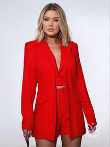 Conjunto Alfaiataria Com Blazer Longo E Top Cropped Vermelho / PP Conjunto Alfaiataria Com Blazer Longo E Top Cropped