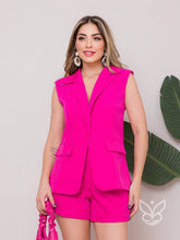 Conjunto Alfaiataria Com Blazer Sem Mangas E Shorts Elegante Rosa Pink / PP Conjunto Alfaiataria Com Blazer Sem Mangas