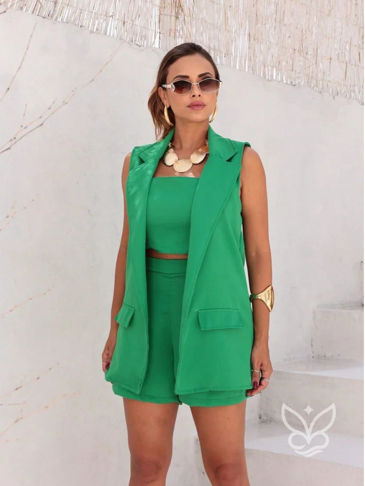 Conjunto Alfaiataria Com Blazer Sem Mangas E Top Reto Verde / PP Conjunto Alfaiataria Com Blazer Sem Mangas E Top Reto