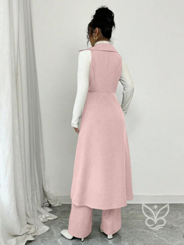 Conjunto Alfaiataria Com Colete Alongado E Calça Pantalona Conjunto Alfaiataria Com Cropped Manga Bufante E Saia Curta