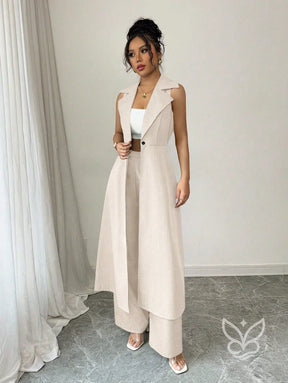 Conjunto Alfaiataria Com Colete Alongado E Calça Pantalona Conjunto Alfaiataria Com Cropped Manga Bufante E Saia Curta