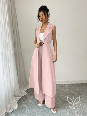 Conjunto Alfaiataria Com Colete Alongado E Calça Pantalona Conjunto Alfaiataria Com Cropped Manga Bufante E Saia Curta