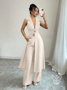 Conjunto Alfaiataria Com Colete Alongado E Calça Pantalona Damasco / PP Conjunto Alfaiataria Com Cropped Manga Bufante