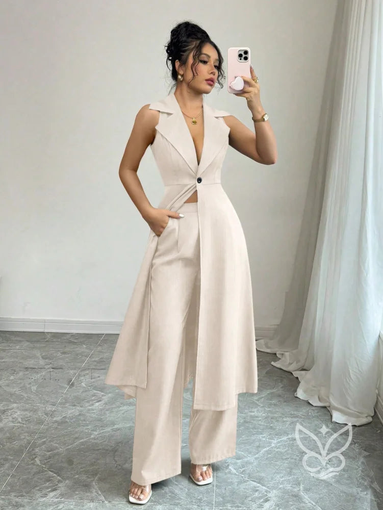 Conjunto Alfaiataria Com Colete Alongado E Calça Pantalona Damasco / PP Conjunto Alfaiataria Com Cropped Manga Bufante