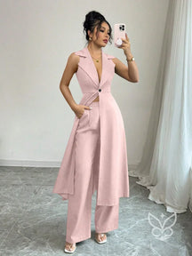 Conjunto Alfaiataria Com Colete Alongado E Calça Pantalona Rosa Bebê / PP Conjunto Alfaiataria Com Cropped Manga