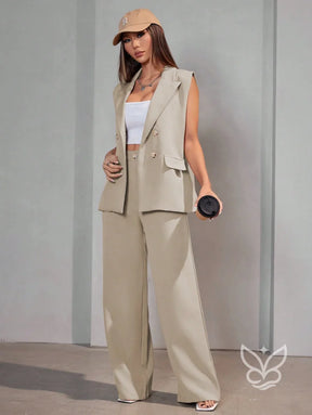 Conjunto Alfaiataria Com Colete Sem Manga E Calça Pantalona Conjunto Alfaiataria Com Colete Sem Manga E Calça Pantalona