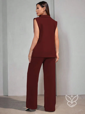 Conjunto Alfaiataria Com Colete Sem Manga E Calça Pantalona Conjunto Alfaiataria Com Colete Sem Manga E Calça Pantalona
