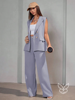 Conjunto Alfaiataria Com Colete Sem Manga E Calça Pantalona Cinza / PP Conjunto Alfaiataria Com Colete Sem Manga E