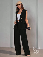 Conjunto Alfaiataria Com Colete Sem Manga E Calça Pantalona Preto / PP Conjunto Alfaiataria Com Colete Sem Manga E