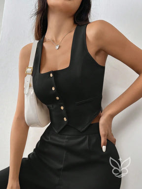 Conjunto Alfaiataria Com Cropped De Alças Largas E Calça Pantalona Conjunto Alfaiataria Com Cropped De Alças Largas E