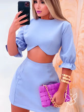 Conjunto Alfaiataria Com Cropped Manga Bufante E Saia Curta Ajustada Azul Bebê / PP Conjunto Alfaiataria Com Cropped