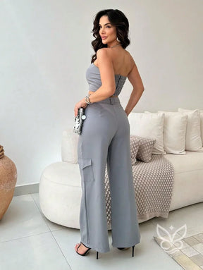 Conjunto Alfaiataria Com Top Tomara Que Caia E Calça Pantalona Flare Conjunto Alfaiataria Com Top Tomara Que Caia E