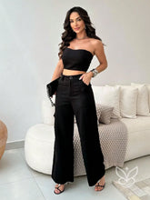 Conjunto Alfaiataria Com Top Tomara Que Caia E Calça Pantalona Flare Preto / PP Conjunto Alfaiataria Com Top Tomara Que