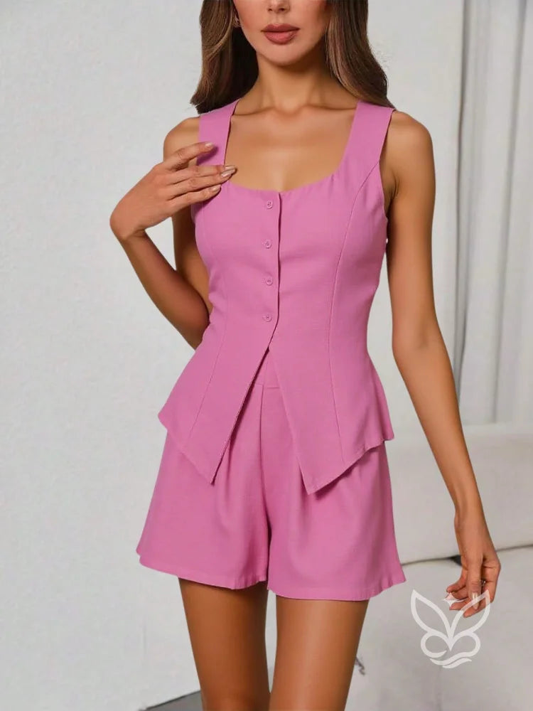 Conjunto Alfaiataria Elegante Com Colete Estruturado E Shorts Conjunto Alfaiataria Elegante Com Colete Estruturado E
