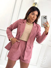Conjunto Alfaiataria Em Linho Com Blazer Leve E Shorts Rosê / PP Conjunto Alfaiataria Em Linho Com Blazer Leve E Shorts