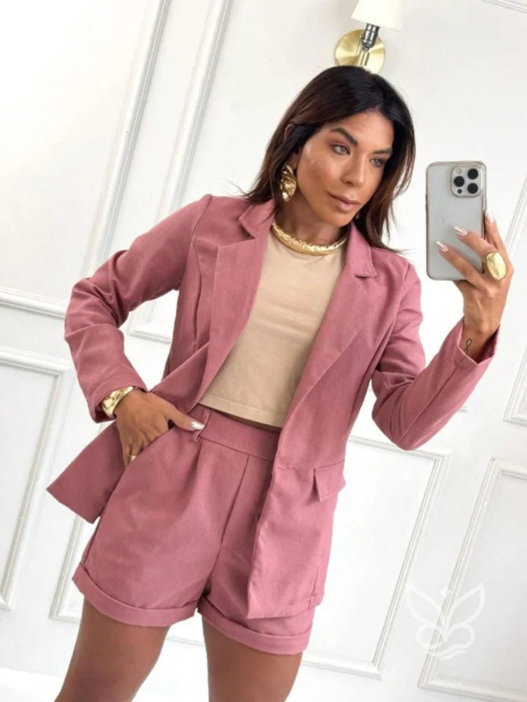 Conjunto Alfaiataria Em Linho Com Blazer Leve E Shorts Rosê / PP Conjunto Alfaiataria Em Linho Com Blazer Leve E Shorts