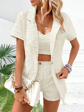 Conjunto Alfaiataria Texturizado Com Blazer Curto E Top Conjunto Alfaiataria Texturizado Com Blazer Curto E Top