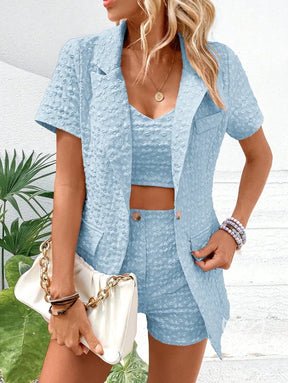 Conjunto Alfaiataria Texturizado Com Blazer Curto E Top Conjunto Alfaiataria Texturizado Com Blazer Curto E Top
