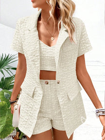 Conjunto Alfaiataria Texturizado Com Blazer Curto E Top Branco / PP Conjunto Alfaiataria Texturizado Com Blazer Curto E
