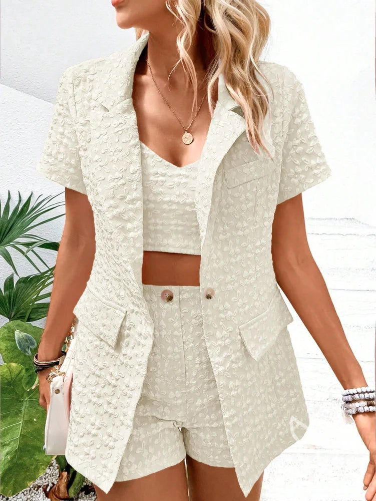 Conjunto Alfaiataria Texturizado Com Blazer Curto E Top Branco / PP Conjunto Alfaiataria Texturizado Com Blazer Curto E
