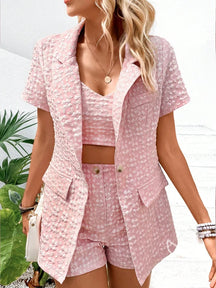 Conjunto Alfaiataria Texturizado Com Blazer Curto E Top Rosa Chiclete / PP Conjunto Alfaiataria Texturizado Com Blazer