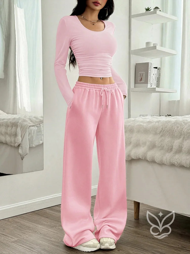Conjunto Athleisure Com Cropped Manga Longa E Calça Jogger Rosa Chiclete / PP Conjunto Athleisure Com Cropped Manga